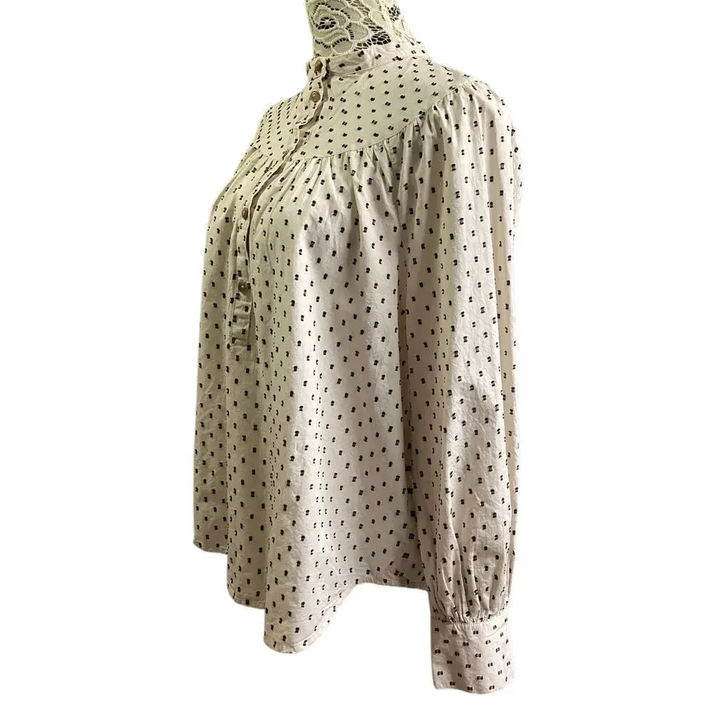 Old‎ navy Puff-Sleeve Clip-Dot Henley Swing Blouse L dotted cream